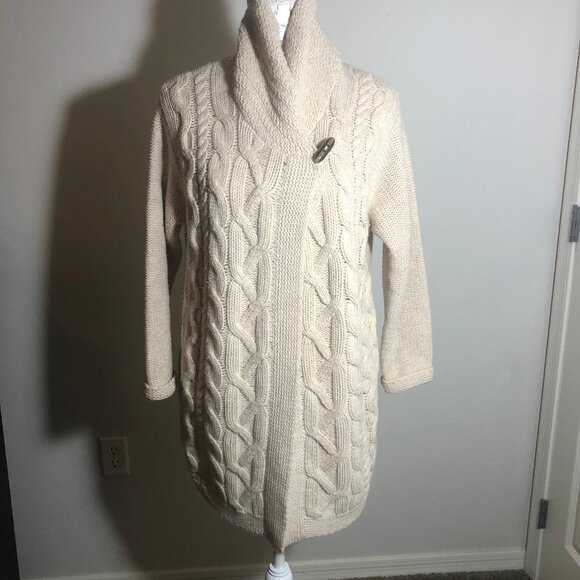 🧥 J. Jill Chunky Cable Knit Shawl Collar Cardigan – Size M - Picture 1 of 11